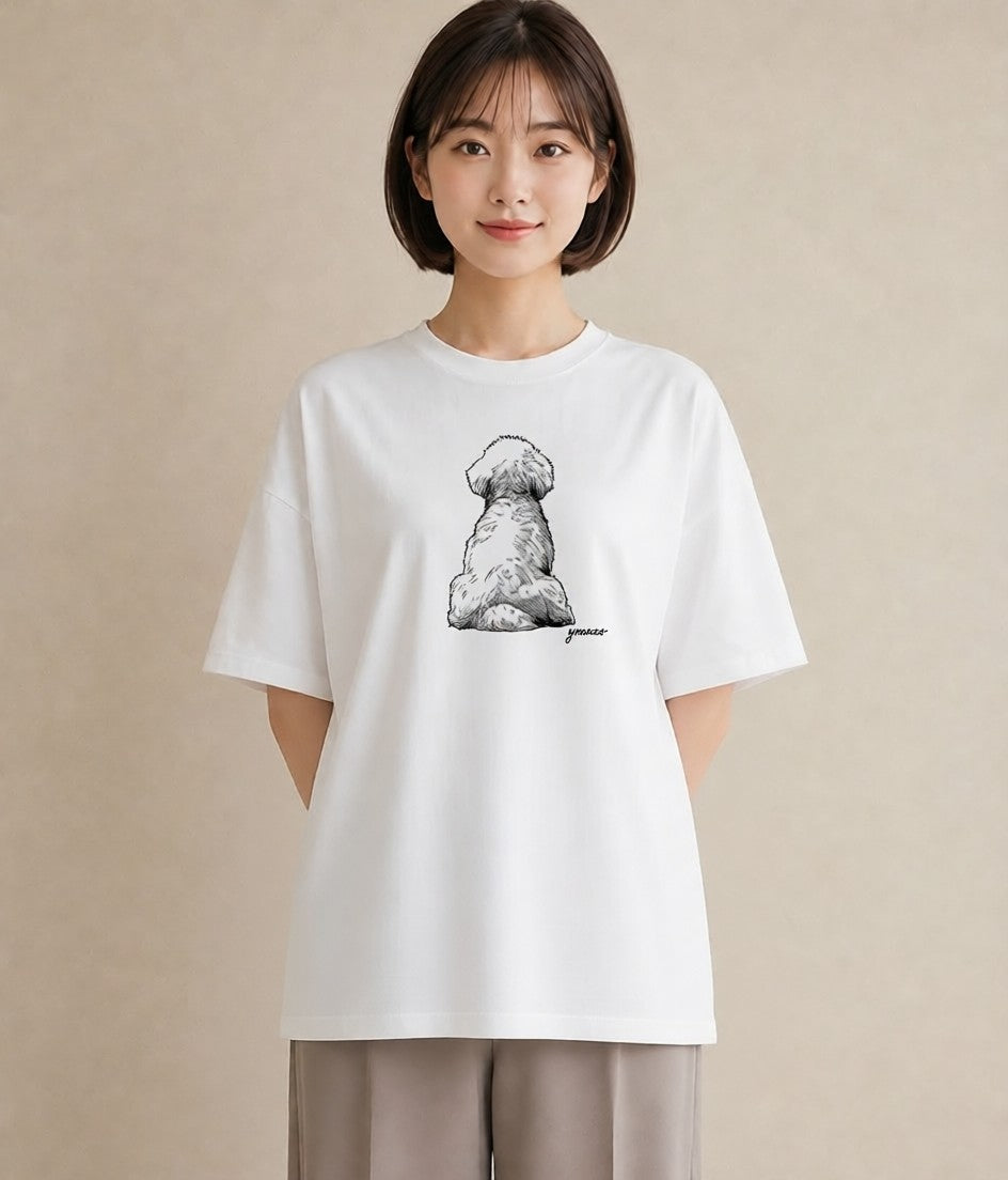 プリントTシャツ レディース ビションフリーゼ 犬 いぬ イラスト 水彩風 カジュアルコーデ 買い物 白T