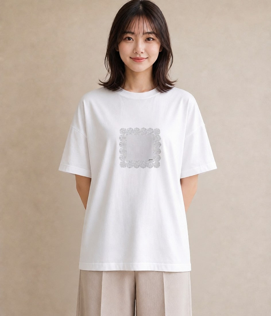デザインTシャツ レディース レースハンカチ レース ハンカチ ナチュラル アンティーク イラスト お出かけ 普段着 白T