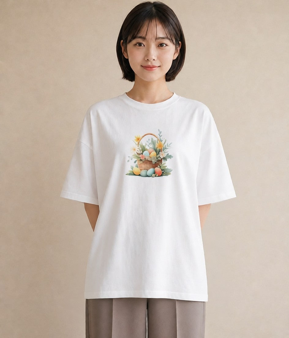 プリントTシャツ レディース 自転車のかご 自転車 花かご ナチュラル アンティーク イラスト 個性的 20代 カジュアルコーデ 白T