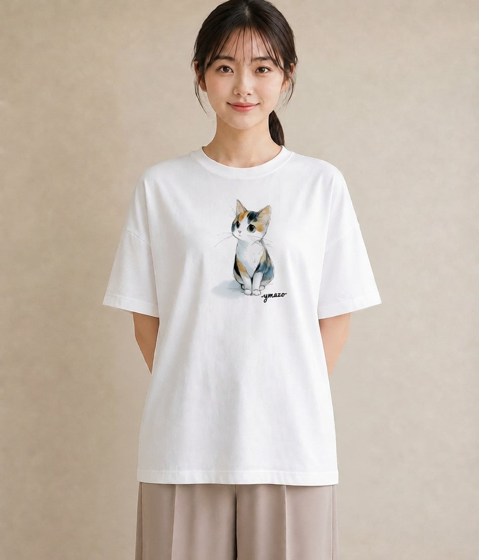 デザインTシャツ レディース ハチワレ 白黒猫 猫 ねこ イラスト カフェコーデ 女性 旅行用 白T