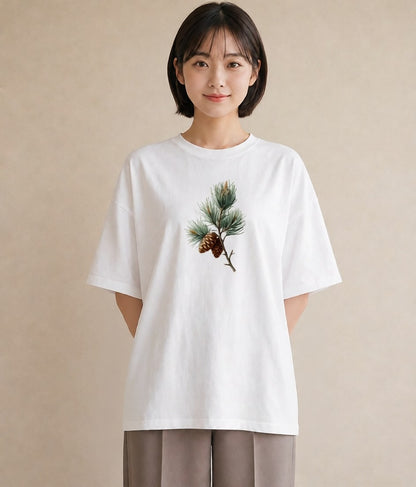 半袖Tシャツ レディース 松ぼっくり 植物 ボタニカル イラスト 北欧風 ギフト 母の日 白T
