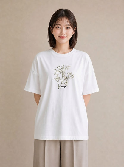 プリントTシャツ レディース カスミソウ かすみ草 花 花柄 イラスト 手描き風 デート 帰省 白T