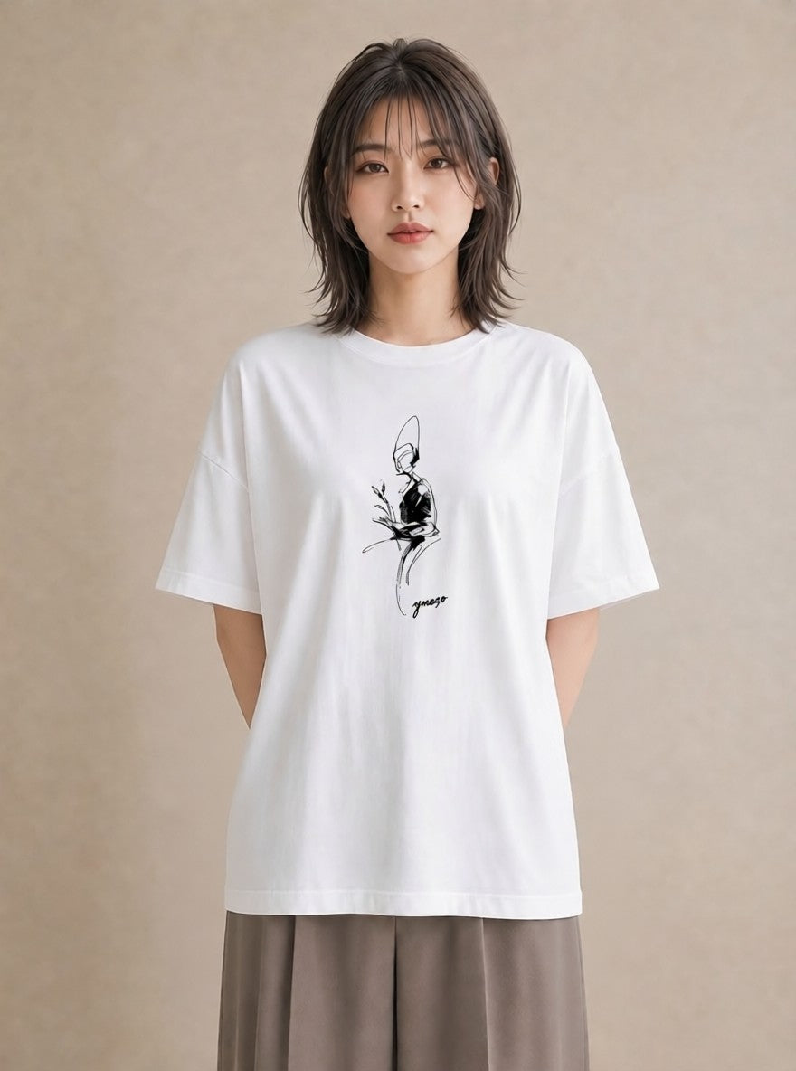 グラフィックTシャツ レディース 女の子 ガール 後ろ姿 イラスト きれいめ 姉妹 送別ギフト 白T