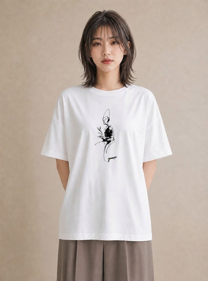 グラフィックTシャツ レディース 女の子 ガール 後ろ姿 イラスト きれいめ 姉妹 送別ギフト 白T