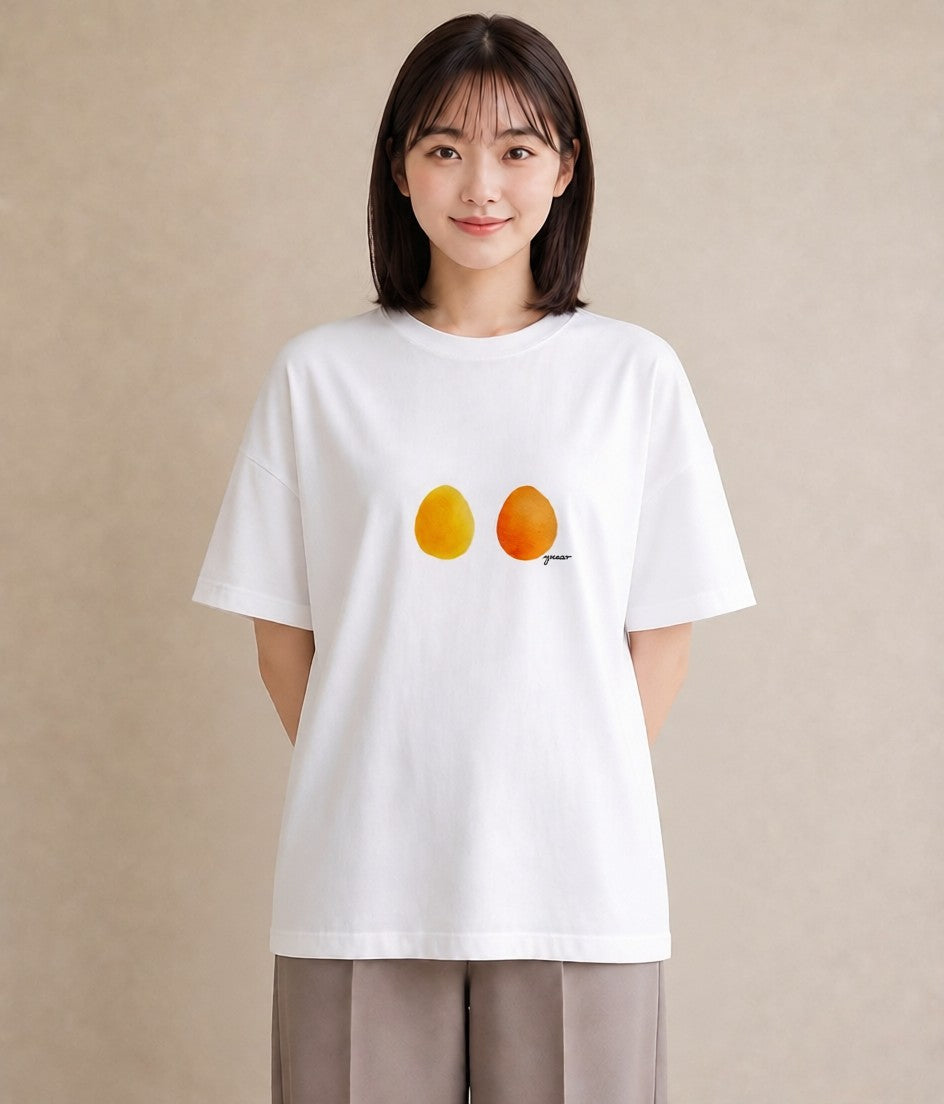 半袖Tシャツ レディース 目玉焼き 食べ物 フード イラスト ラフ 通勤 在宅 白T