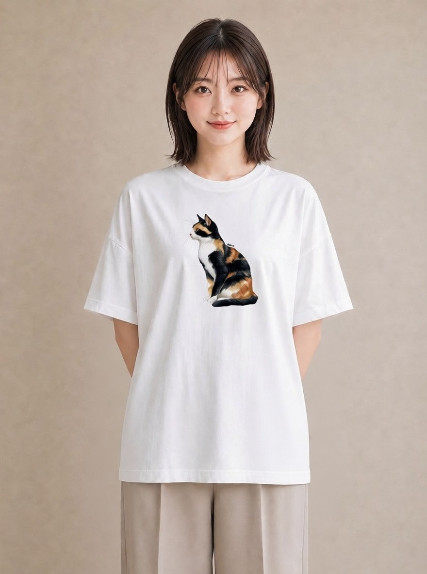 デザインTシャツ レディース 肉球 猫 ねこ イラスト アート風 海 カフェ巡り 白T