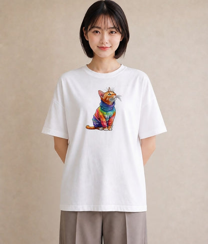 デザインTシャツ レディース アビシニアン 猫 ねこ イラスト 手描き風 お揃い 親子 白T
