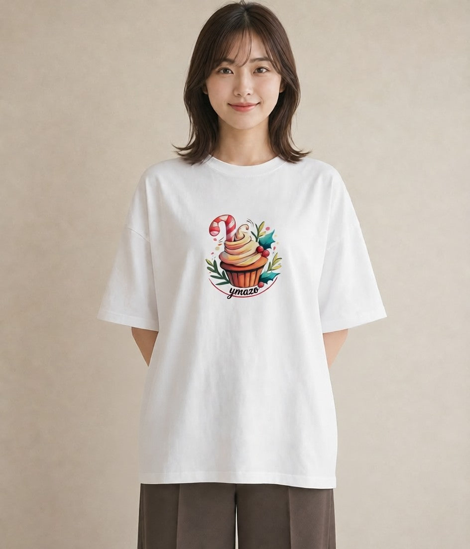 プリントTシャツ レディース マフィン 食べ物 フード イラスト 線画 ママ カフェ服 白T