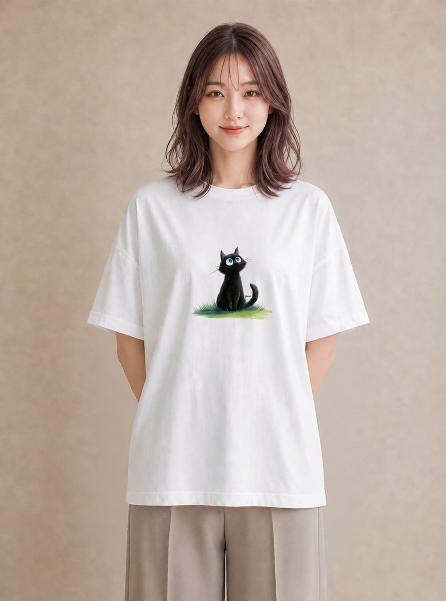 デザインTシャツ レディース ロシアンブルー 猫 ねこ イラスト ユニーク ママ カフェ服 白T