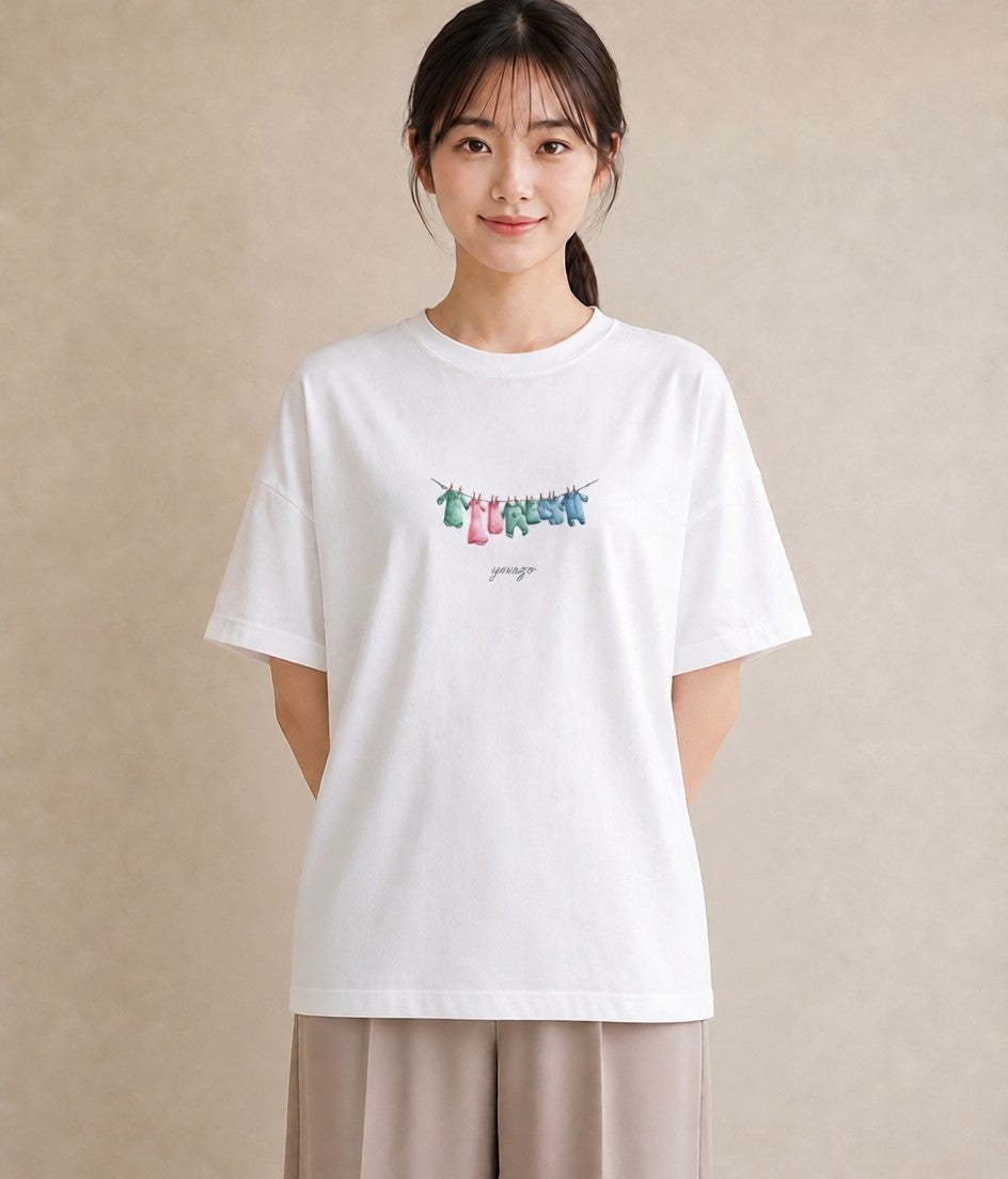 デザインTシャツ レディース 洗濯物 風 ナチュラル アンティーク イラスト 北欧風 週末コーデ 敬老の日 白T