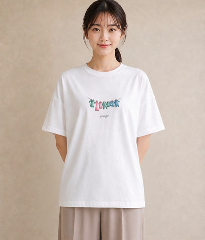 デザインTシャツ レディース 洗濯物 風 ナチュラル アンティーク イラスト 北欧風 週末コーデ 敬老の日 白T