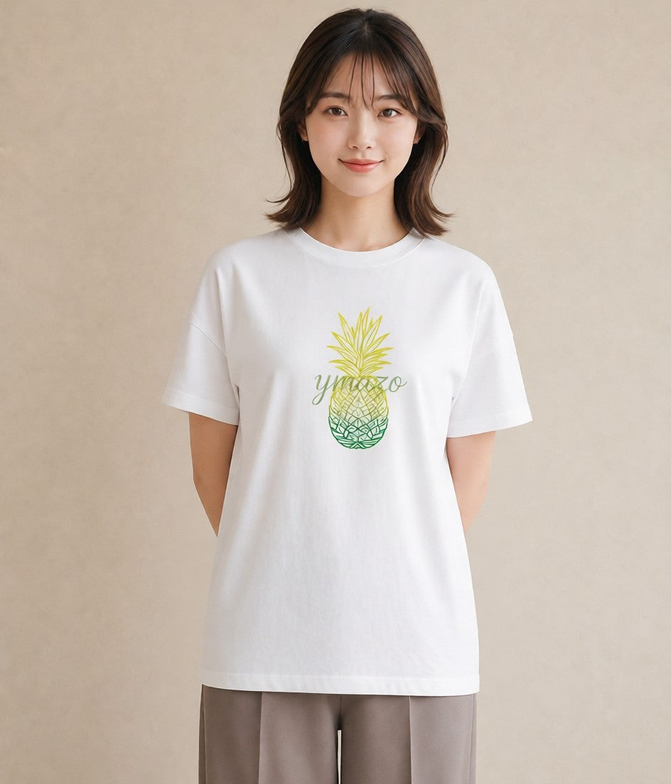 Tシャツ レディース パイナップル 食べ物 フード イラスト シック 送別ギフト 通勤 白T