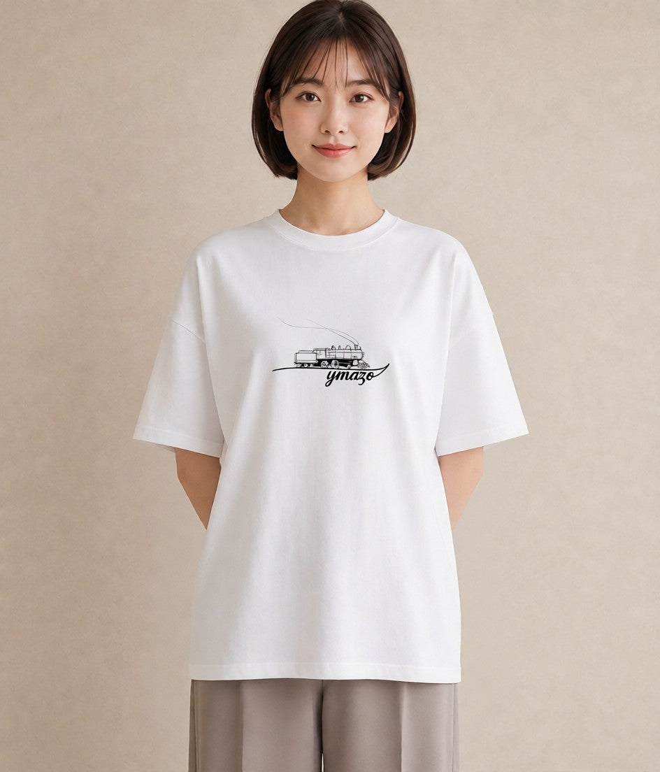 プリントTシャツ レディース 駅のホーム ローカル線 駅 ナチュラル アンティーク イラスト 上品 週末コーデ 敬老の日 白T