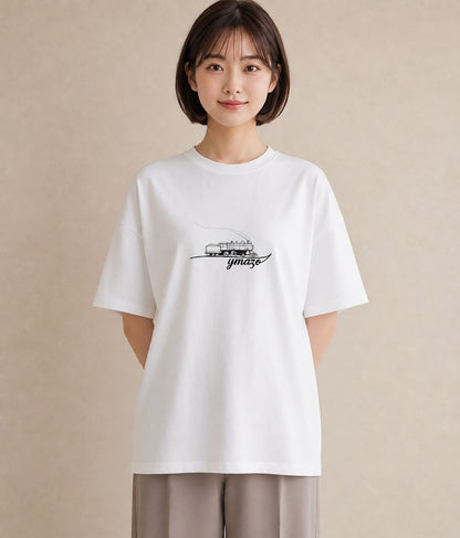 プリントTシャツ レディース 駅のホーム ローカル線 駅 ナチュラル アンティーク イラスト 上品 週末コーデ 敬老の日 白T