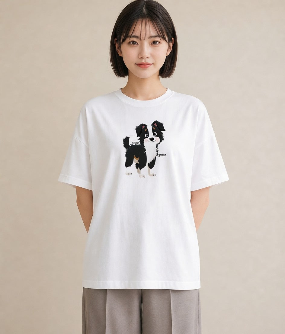 グラフィックTシャツ レディース ボーダーコリー 犬 いぬ イラスト 水彩風 週末コーデ 敬老の日 白T