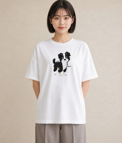 グラフィックTシャツ レディース ボーダーコリー 犬 いぬ イラスト 水彩風 週末コーデ 敬老の日 白T