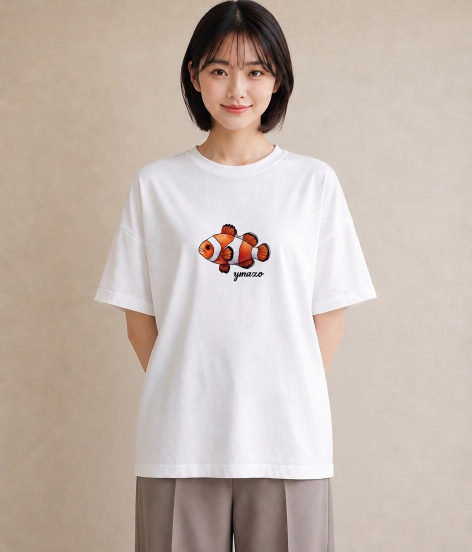 グラフィックTシャツ レディース 金魚 ペット 動物 イラスト ナチュラル ラフ レイヤード 白T