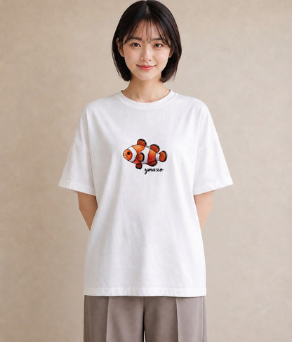 グラフィックTシャツ レディース 金魚 ペット 動物 イラスト ナチュラル ラフ レイヤード 白T