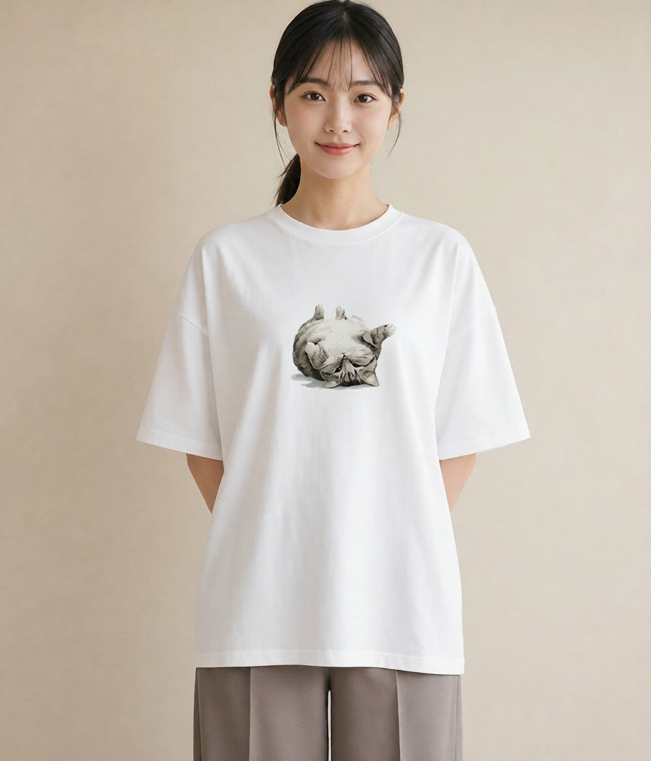 プリントTシャツ レディース アメリカンショートヘア 猫 ねこ イラスト 可愛い 海 カフェ巡り 白T
