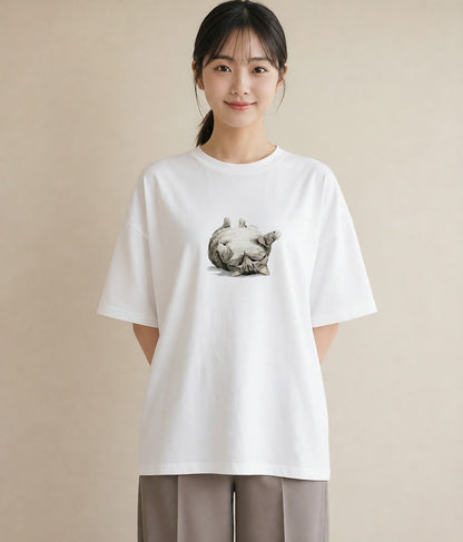 プリントTシャツ レディース アメリカンショートヘア 猫 ねこ イラスト 可愛い 海 カフェ巡り 白T