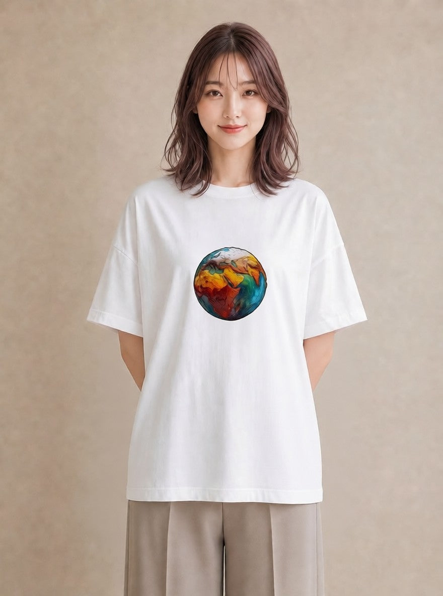 プリントTシャツ レディース 地球 星空 宇宙 イラスト 抜け感 ギフト 母の日 白T