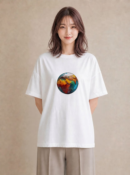 プリントTシャツ レディース 地球 星空 宇宙 イラスト 抜け感 ギフト 母の日 白T