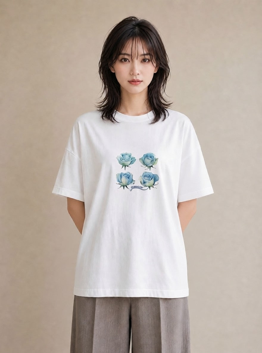 グラフィックTシャツ レディース バラ 薔薇 ローズ 花 花柄 イラスト 旅行 母娘コーデ 白T