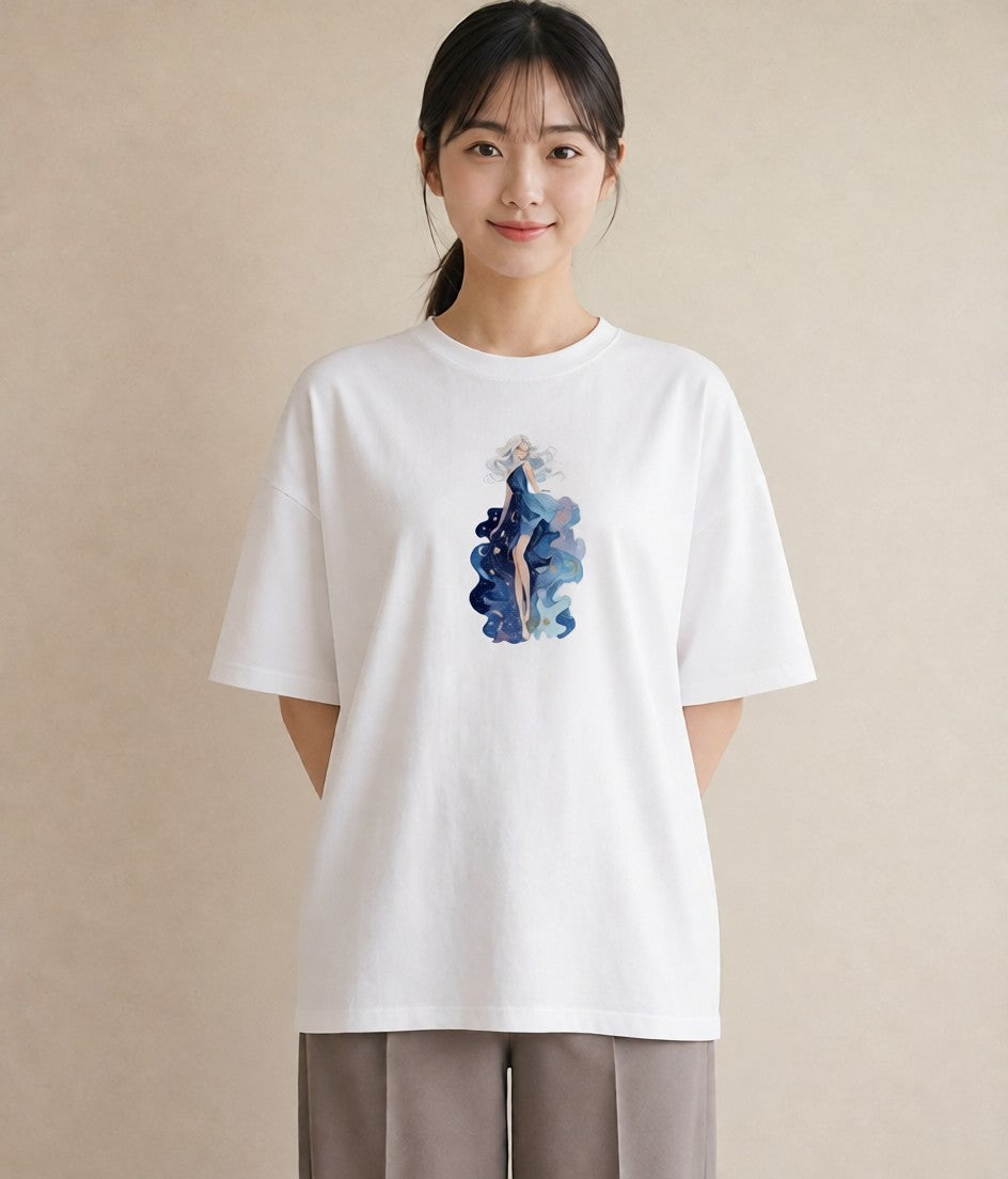 グラフィックTシャツ レディース 乙女座 星空 宇宙 イラスト きれいめカジュアル 春服 ミセス 白T