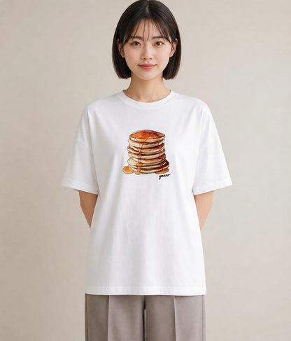 グラフィックTシャツ レディース 食パン 食べ物 フード イラスト ラフ 普段着 週末コーデ 白T