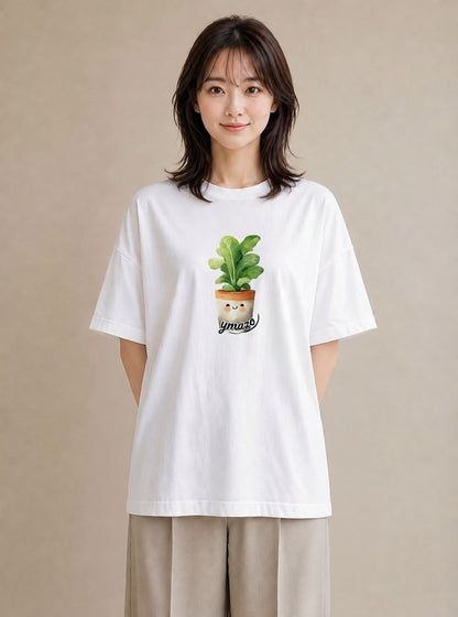 プリントTシャツ レディース 苔 植物 ボタニカル イラスト アート風 カジュアルコーデ 買い物 白T