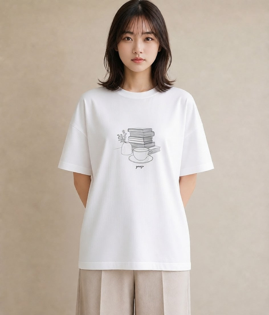 Tシャツ レディース 本 読書 ブック イラスト レトロ 旅行用 海 白T