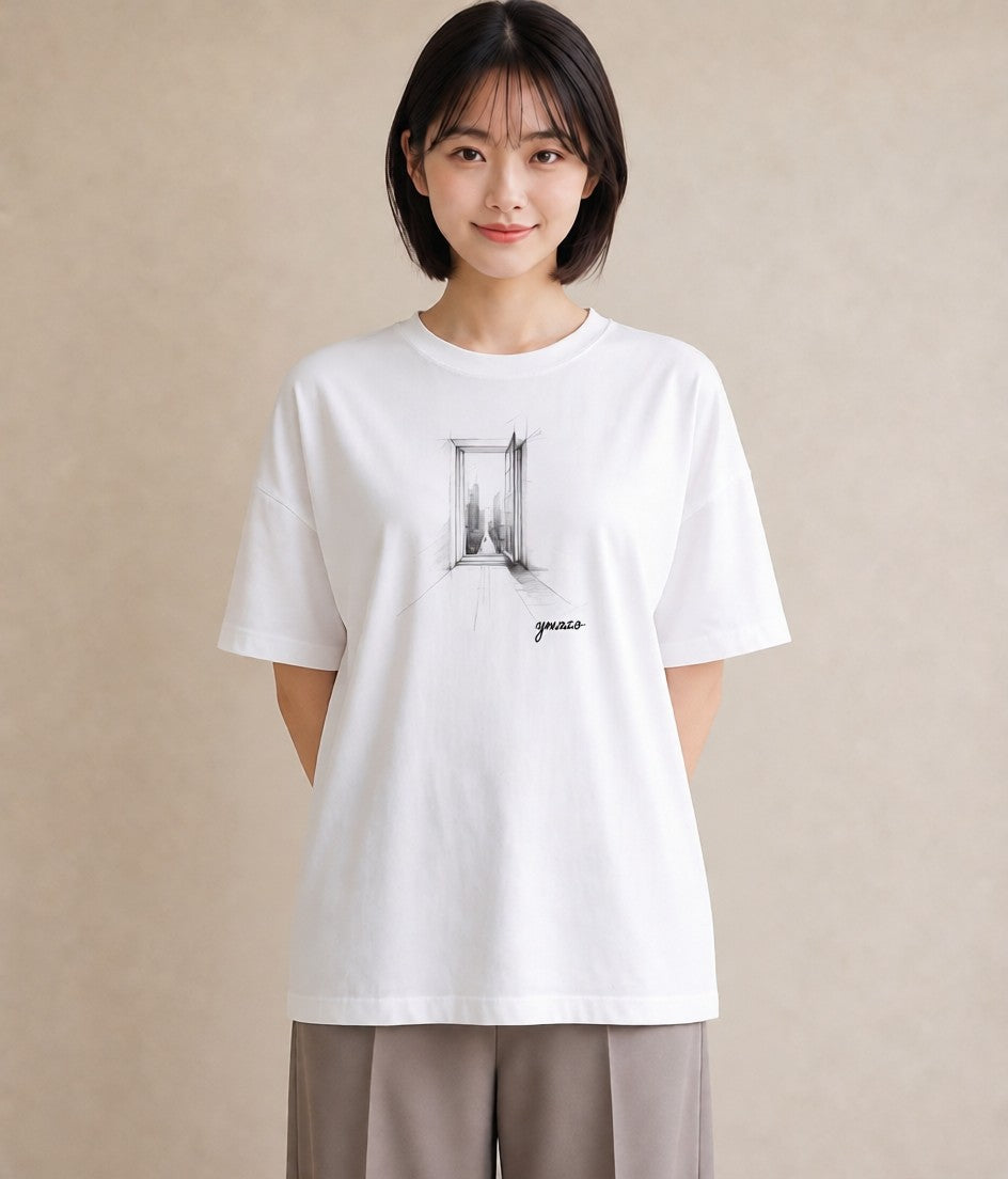 プリントTシャツ レディース 窓辺の雨 雨の日 窓 ナチュラル アンティーク イラスト ガーリー 敬老の日 ホワイトデー 白T