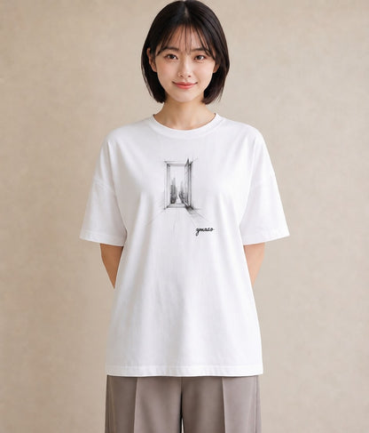 プリントTシャツ レディース 窓辺の雨 雨の日 窓 ナチュラル アンティーク イラスト ガーリー 敬老の日 ホワイトデー 白T