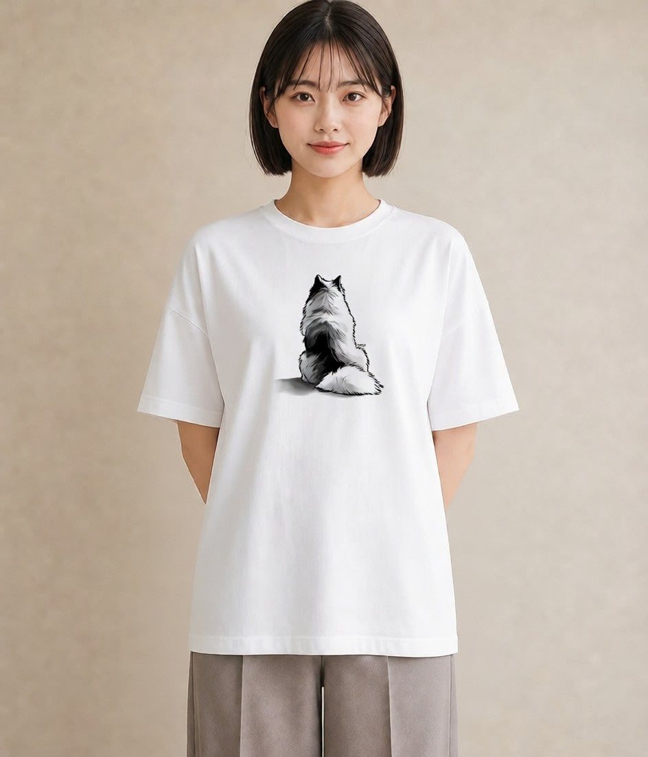 グラフィックTシャツ レディース サモエド 犬 いぬ イラスト 線画 カジュアルコーデ 買い物 白T