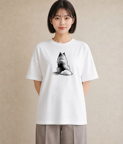グラフィックTシャツ レディース サモエド 犬 いぬ イラスト 線画 カジュアルコーデ 買い物 白T