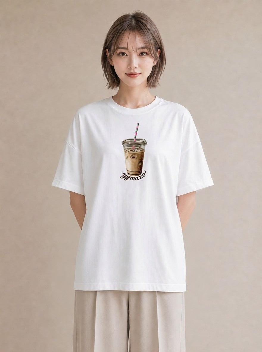 Tシャツ レディース カフェラテ 食べ物 フード イラスト 水彩風 母娘コーデ 自分用 白T