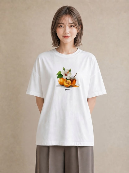 プリントTシャツ レディース はちみつ 食べ物 フード イラスト 線画 夏コーデ 通学 白T
