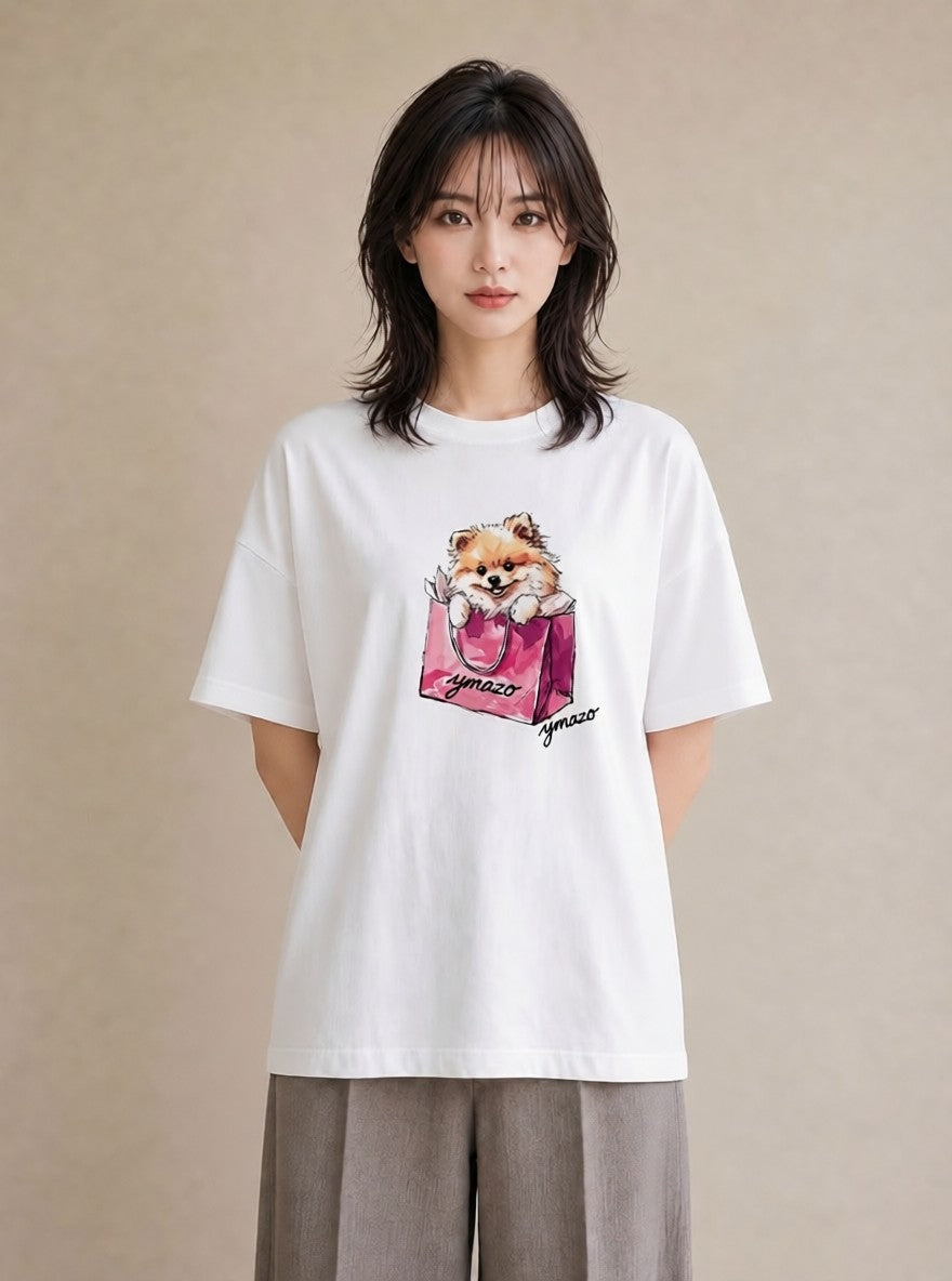 デザインTシャツ レディース 犬好き 犬 いぬ イラスト 旅行コーデ デイリーウェア 休日 白T