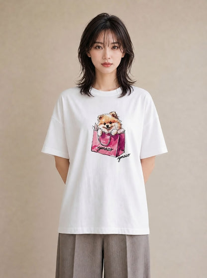 デザインTシャツ レディース 犬好き 犬 いぬ イラスト 旅行コーデ デイリーウェア 休日 白T