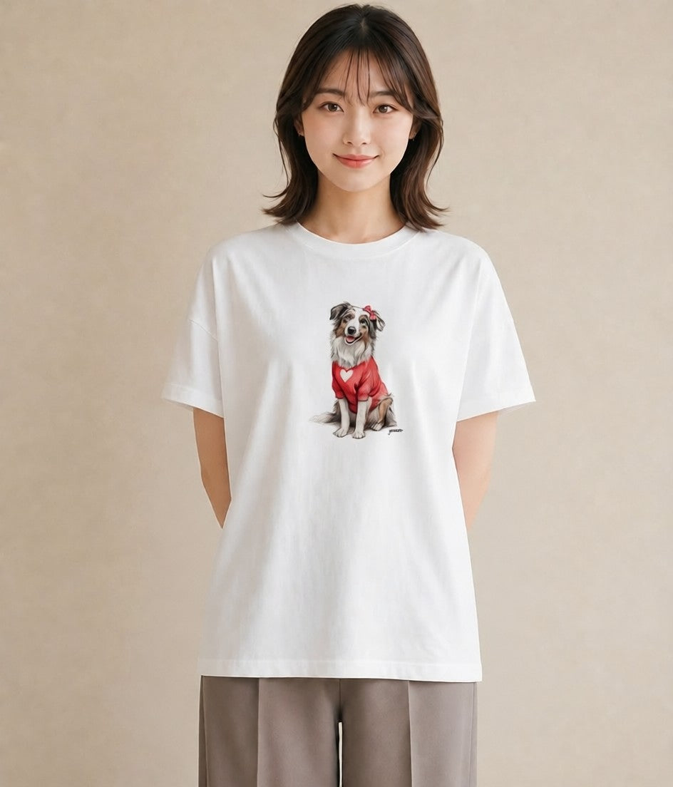 Tシャツ レディース ボーダーコリー 犬 いぬ イラスト ラフ 在宅 公園 白T