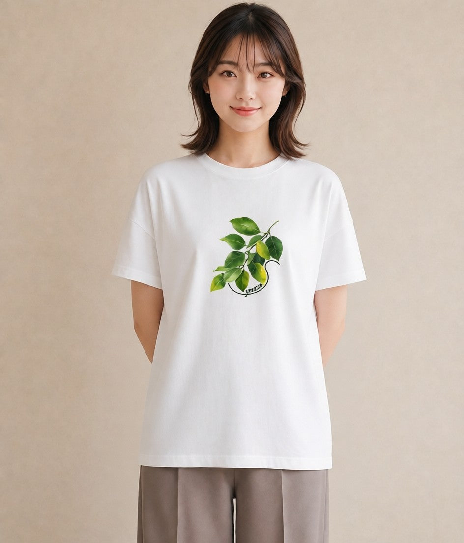 半袖Tシャツ レディース 新緑 植物 ボタニカル イラスト レトロ お揃い 親子 白T