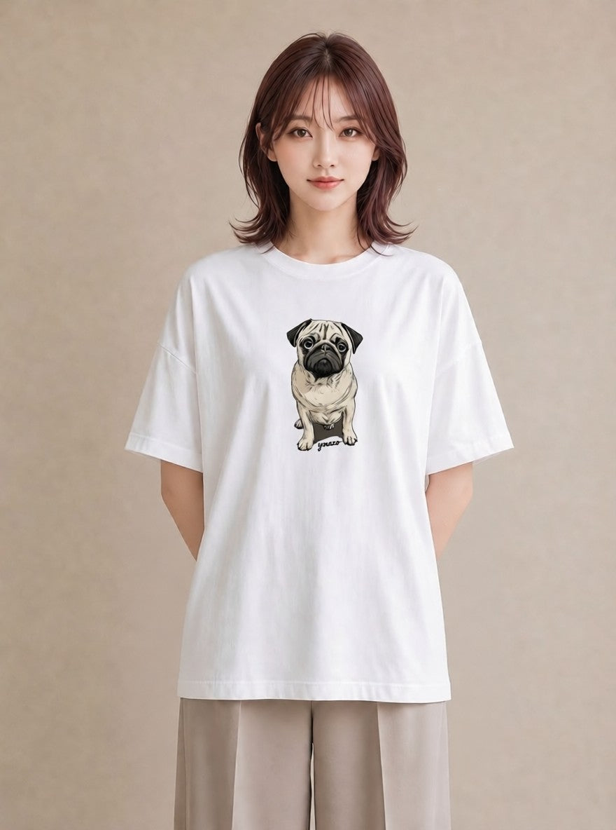 グラフィックTシャツ レディース パグ 犬 いぬ イラスト ゆるコーデ 姉妹 送別ギフト 白T