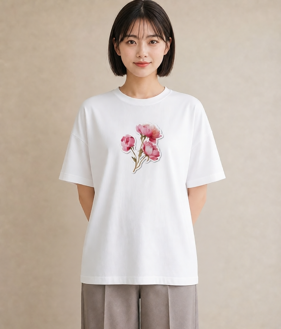 デザインTシャツ レディース 彼岸花 花 花柄 イラスト ラフ レイヤード 白T