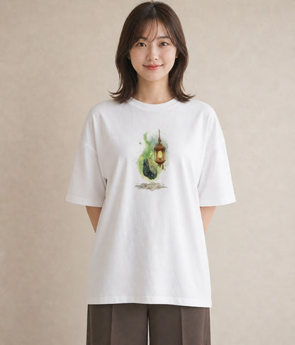 Tシャツ レディース 街灯 夜霧 夜 ナチュラル アンティーク イラスト ゆるかわ 姉妹 送別ギフト 白T