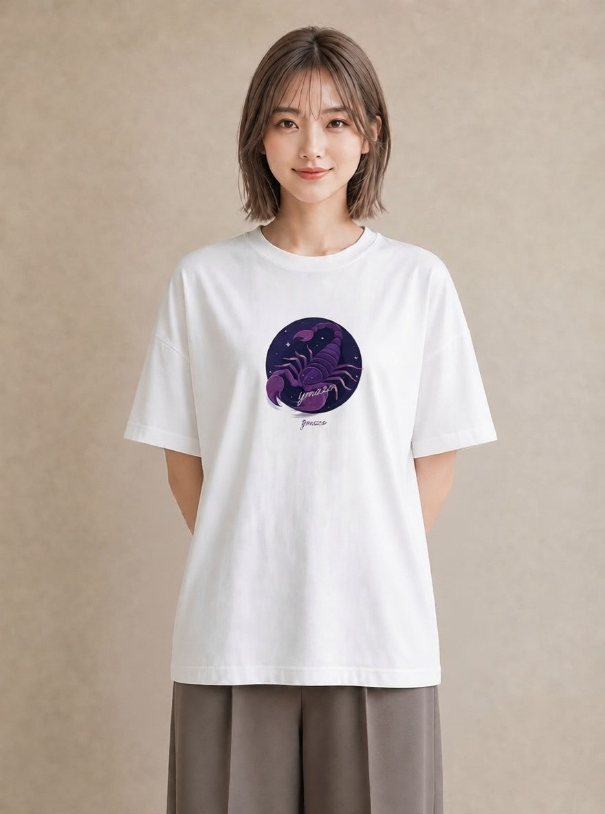 グラフィックTシャツ レディース 蟹座 星空 宇宙 イラスト 抜け感 お揃い 親子 白T