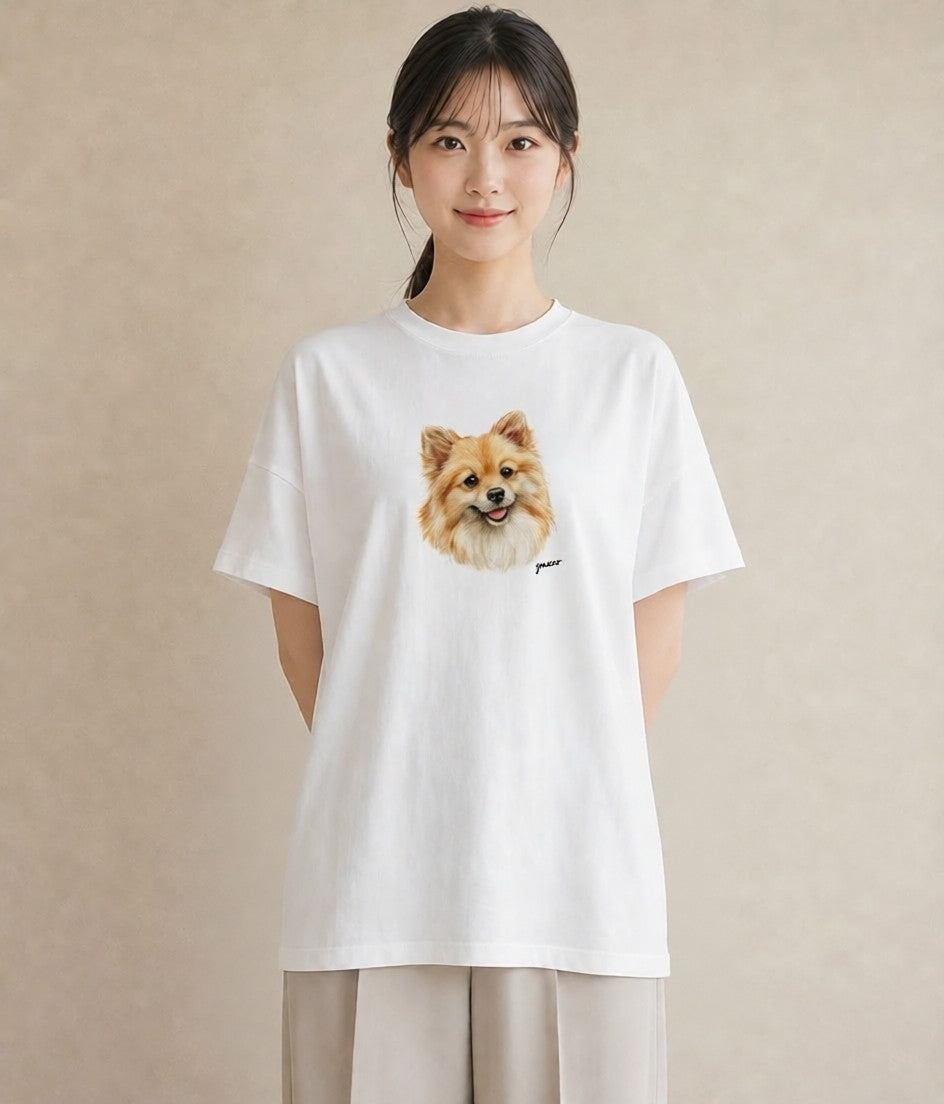 プリントTシャツ レディース ポメラニアン ポメ 犬 いぬ イラスト ボタニカル 週末コーデ 敬老の日 白T
