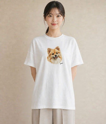 プリントTシャツ レディース ポメラニアン ポメ 犬 いぬ イラスト ボタニカル 週末コーデ 敬老の日 白T
