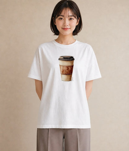 デザインTシャツ レディース カフェラテ 食べ物 フード イラスト 普段使い 通学 誕生日プレゼント 白T