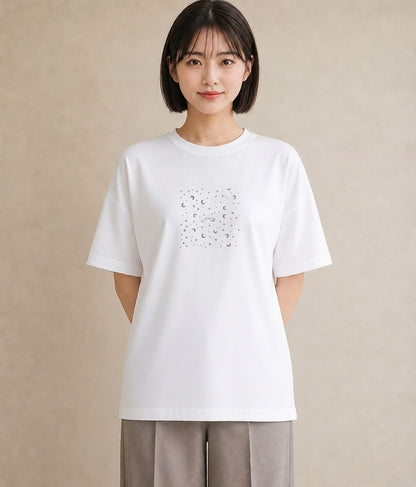 グラフィックTシャツ レディース 月と星 星空 ムーン イラスト カジュアル 旅行用 海 白T