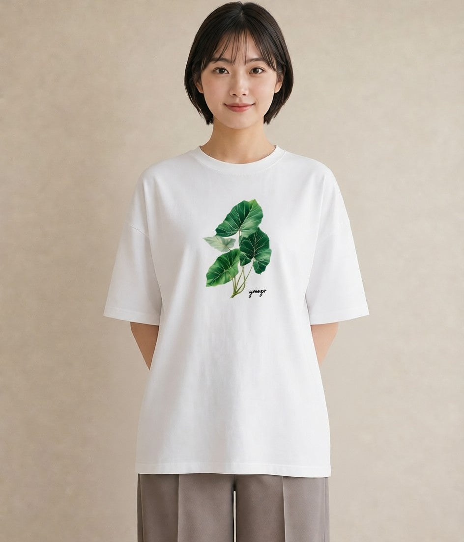 半袖Tシャツ レディース モンステラ 植物 ボタニカル イラスト ニュアンス 社会人 女性 白T